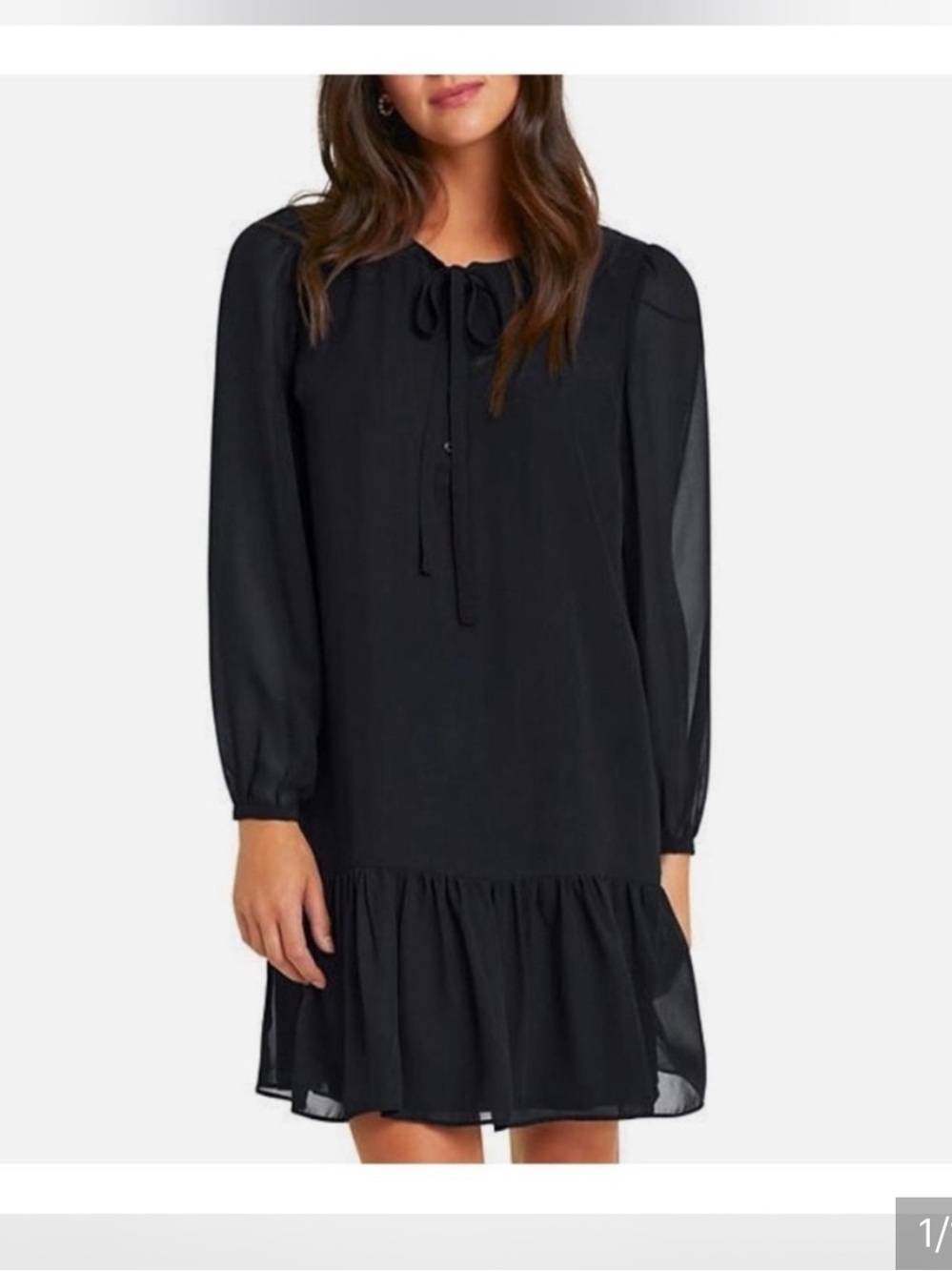 Draper James sz Extra Small Black Long-Sleeve Tie-Neck Ruffle Dress drop
waist